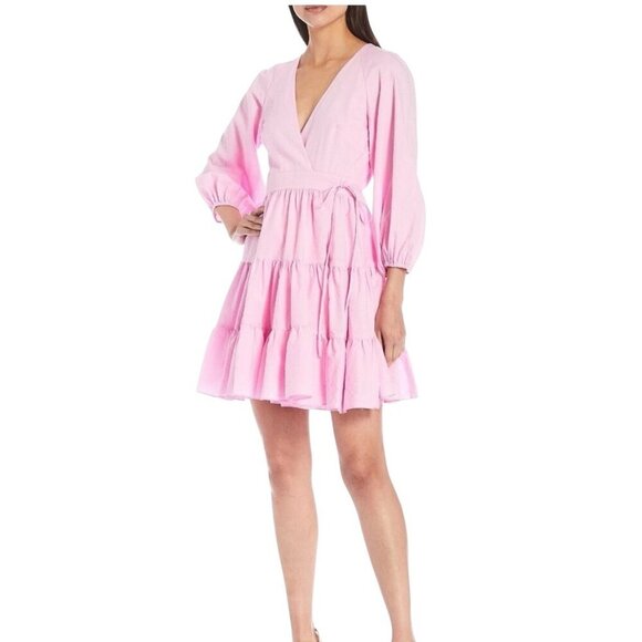 Gianni Bini Shelley V-Neck Wrap Dress Size Large Pink Cotton - Picture 1 of 5